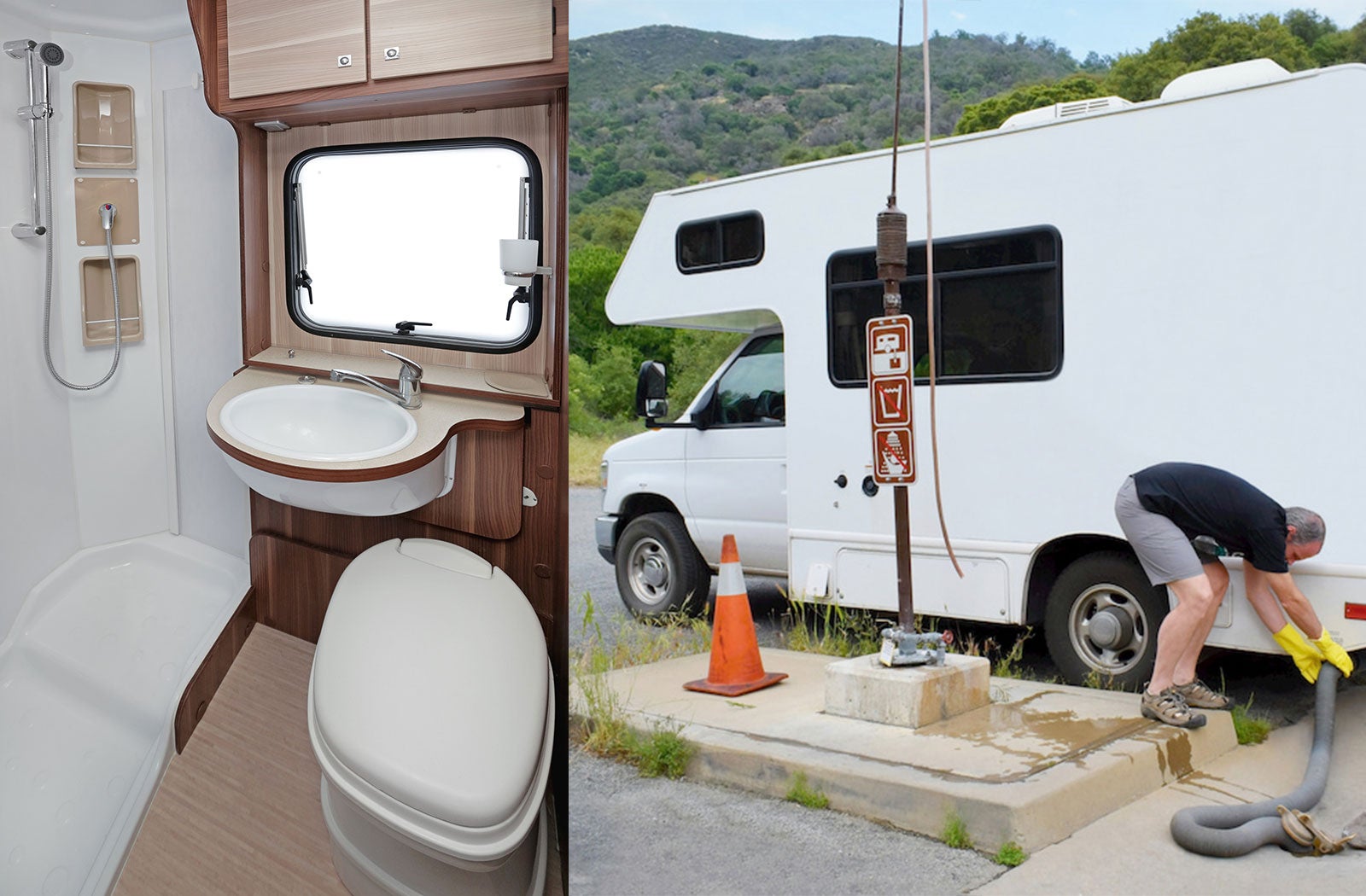 Portable RV/camper toilet and holding tank setup in Andover, Massachusetts