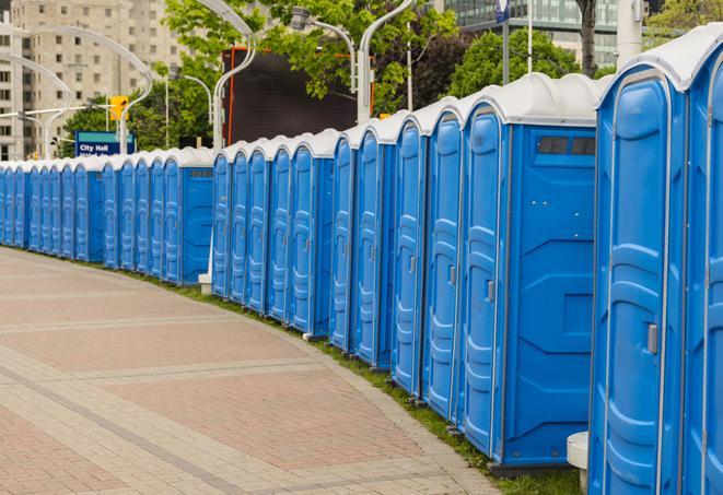 Seasonal porta potty units set up at a Andover, Massachusetts venue