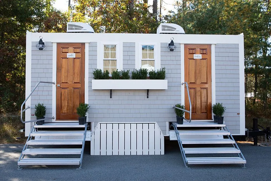 Wedding restroom units discretely staged at a venue in Andover, Massachusetts